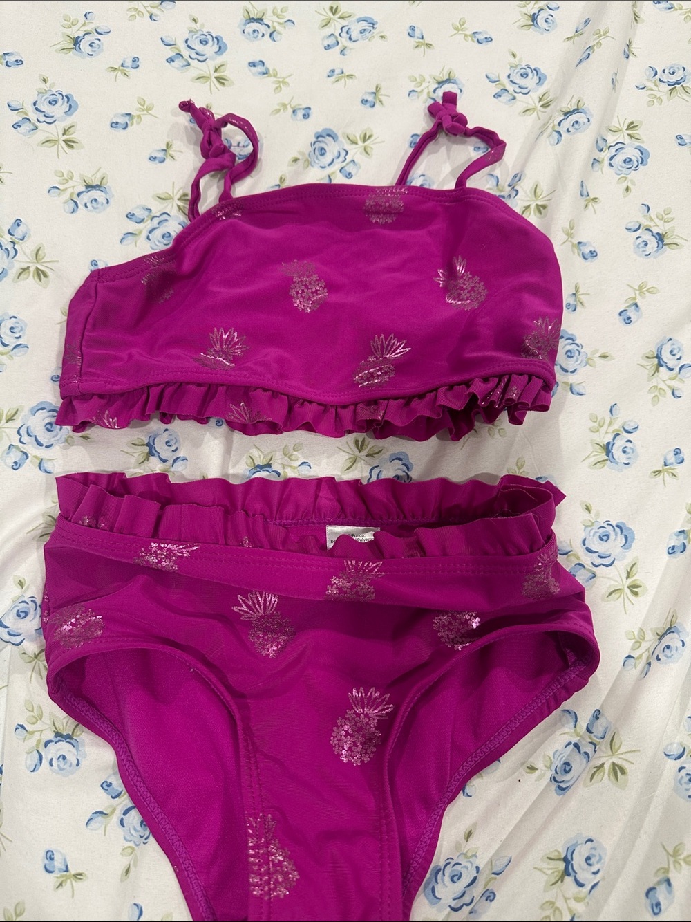 Kids Fuchsia Pineapple Ruffle Bikini - Unbranded